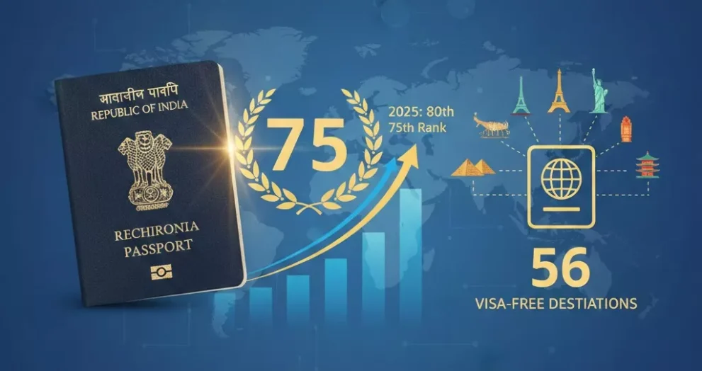 India Passport Ranking 2026: Jumps to 75th in Henley Passport Index with 56 Visa-Free Destinations