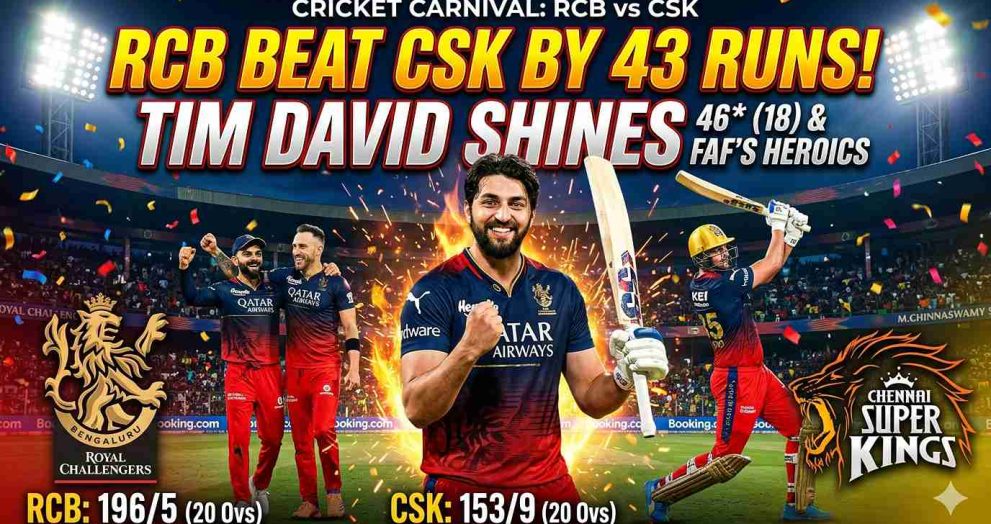 RCB Beat CSK by 43 Runs, Tim David Shines
