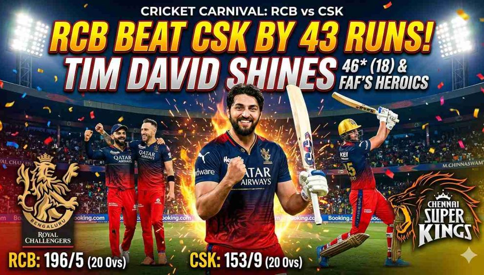 RCB Beat CSK by 43 Runs, Tim David Shines