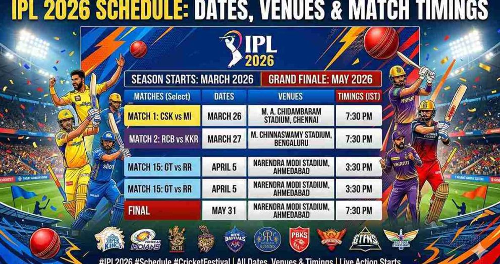 IPL 2026 Schedule: Dates, Venues & Match Timings
