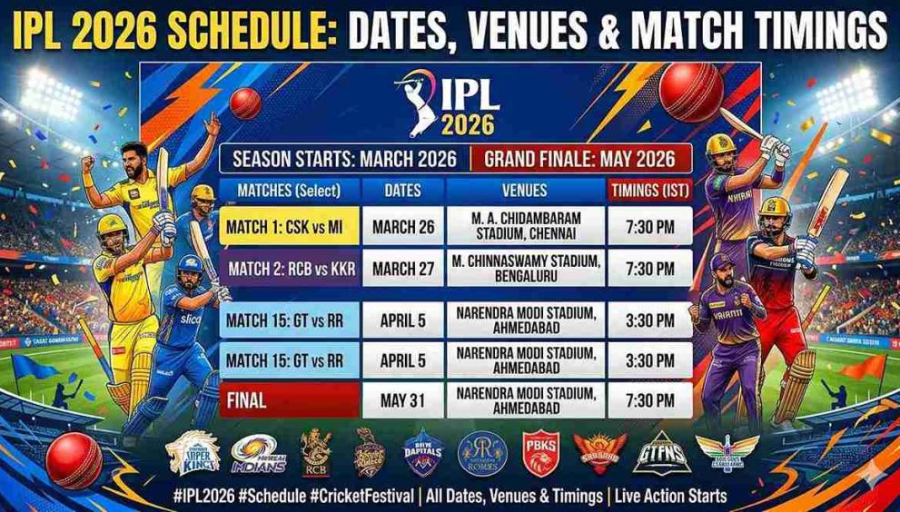 IPL 2026 Schedule: Dates, Venues & Match Timings