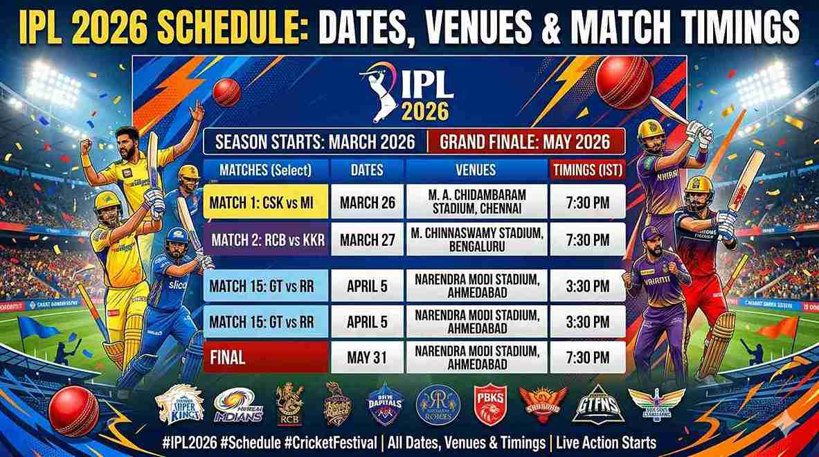 IPL 2026 Schedule: Dates, Venues & Match Timings